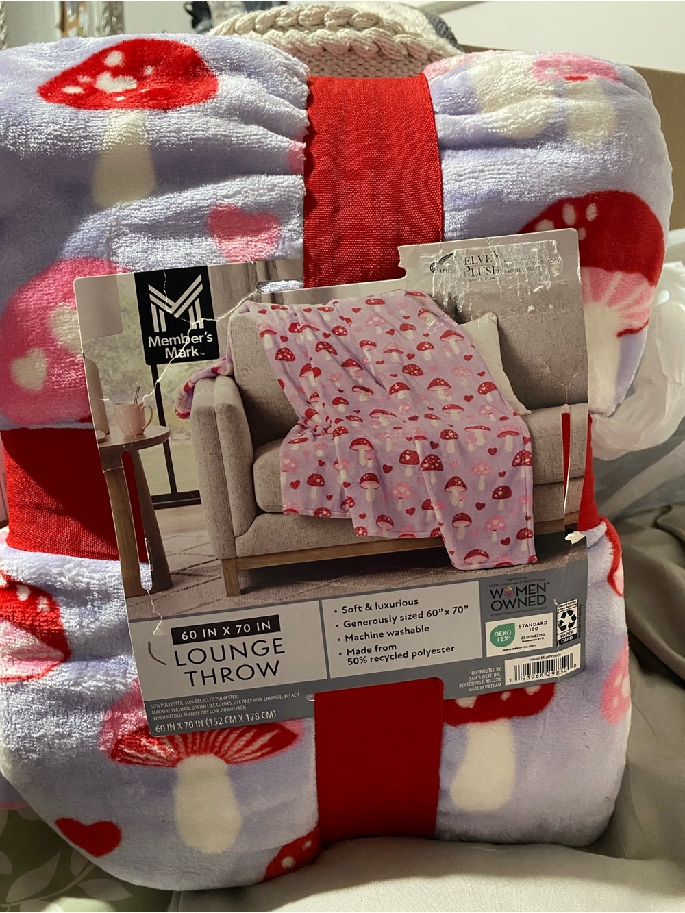 Mushroom Throw Blanket Soft Members Mark 60 x 70 New Pink Purple Lounge
